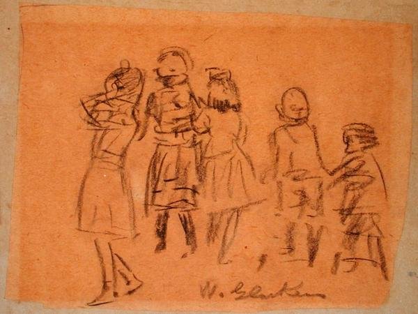 Pięciu Dzieci (czarna kreda na papierze) autorstwa William James Glackens