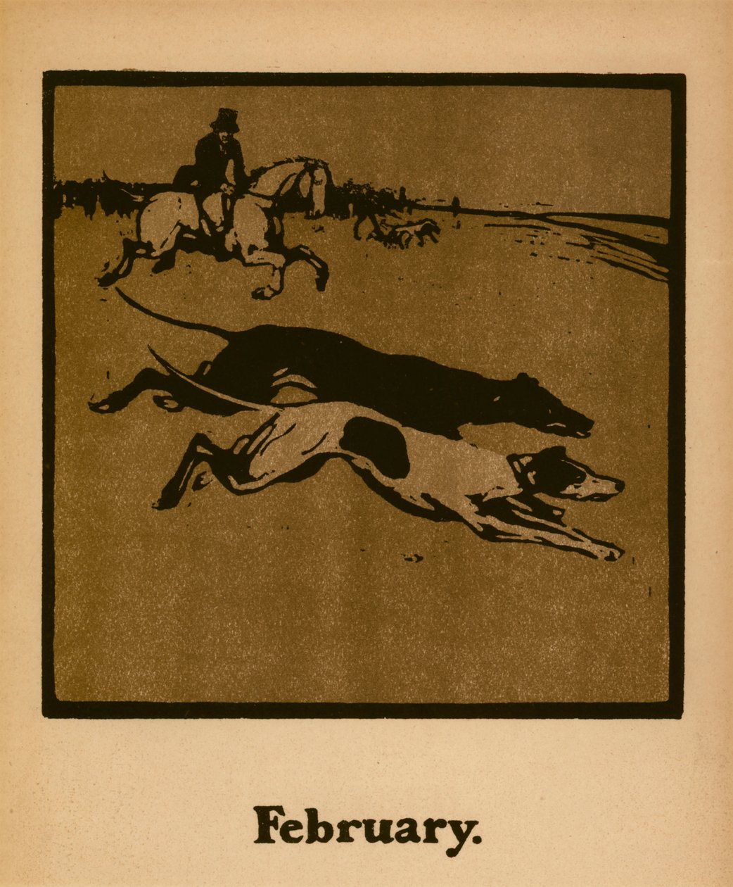 Coursing (luty), c.1898 (kolor lito) autorstwa William Nicholson