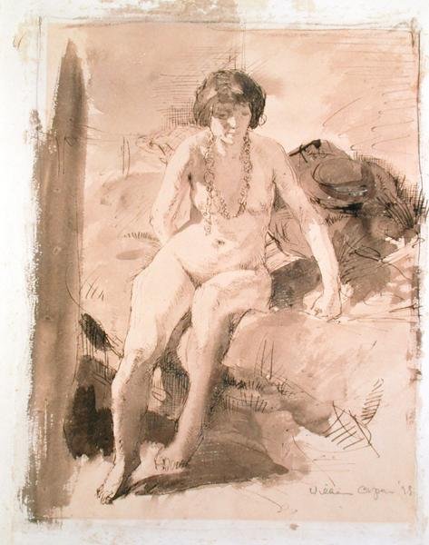 Naga dziewczyna siedząca na łóżku autorstwa William Orpen