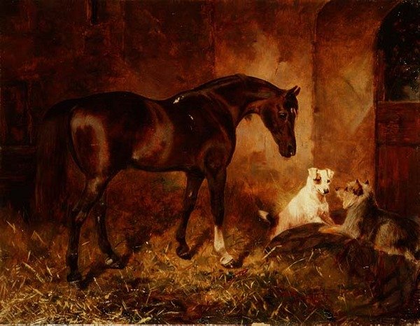 W stajni (olej na płótnie) autorstwa William Osborne