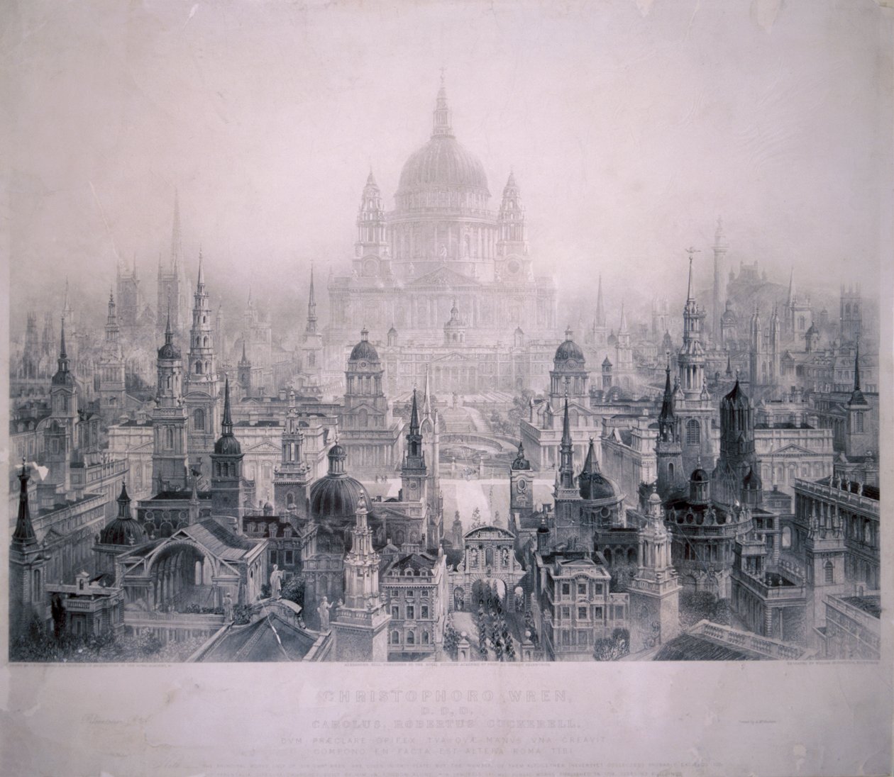 Wymarzone miasto budynków Christophera Wrena, 1842 r autorstwa William Richardson