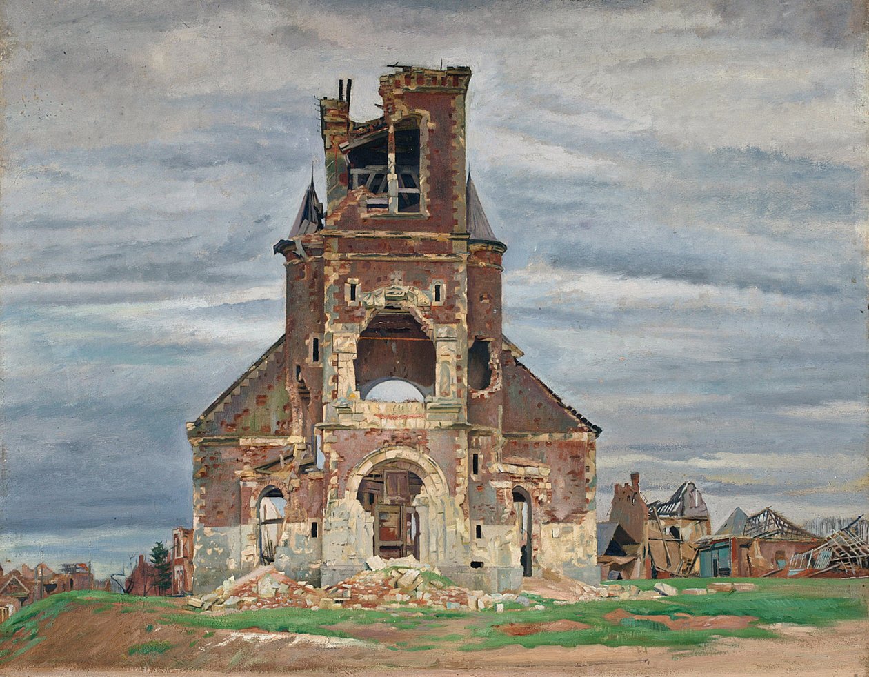 Kościół w Bourlon (olej na płótnie) autorstwa William Rothenstein