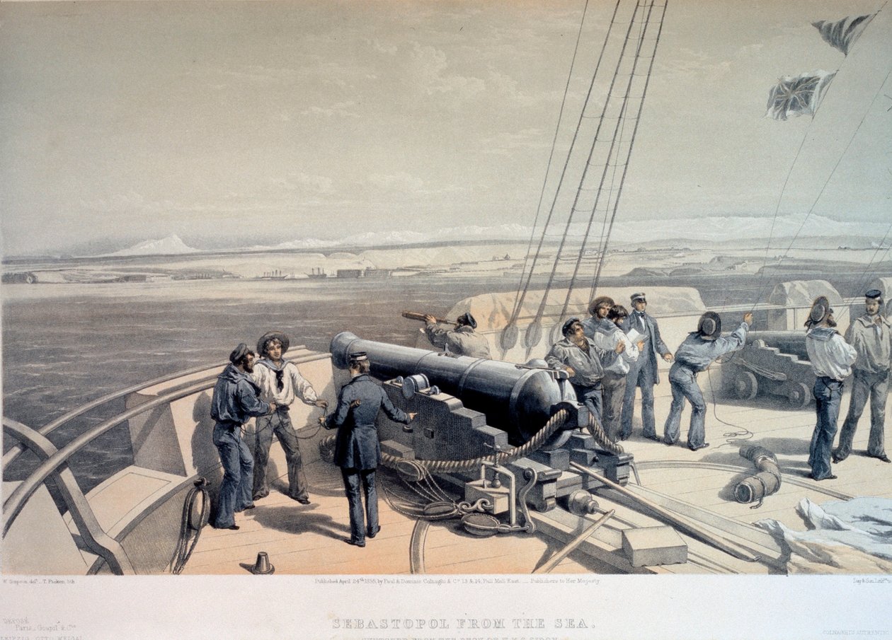 Widok Sewastopola od strony morza, 1855. autorstwa William Simpson