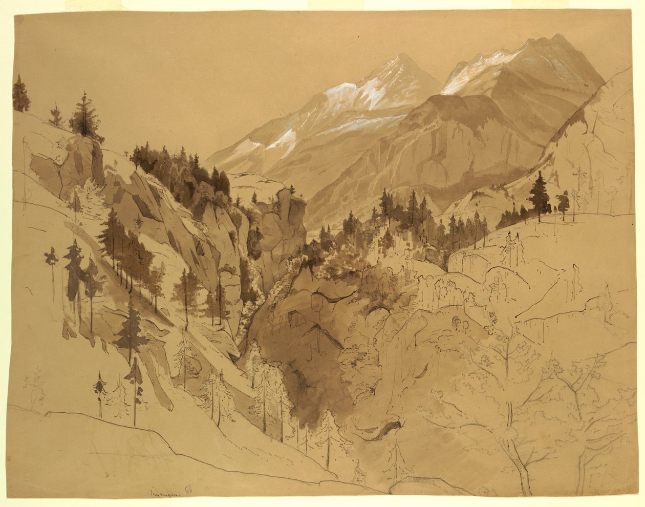 Rysunek, Góry w pobliżu Meiringen, Szwajcaria, 1856 r. autorstwa William Stanley Haseltine