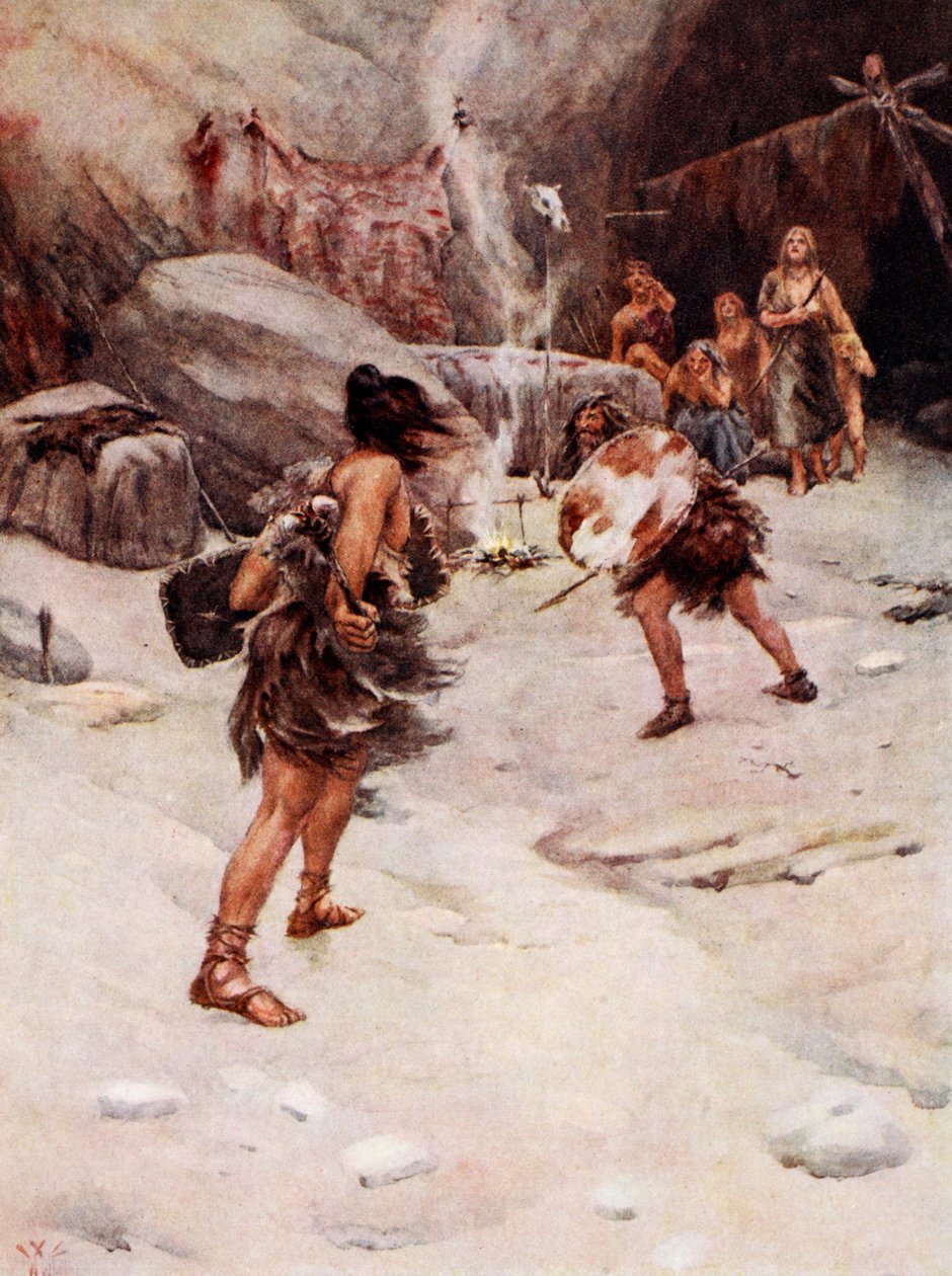 Człowiek prehistoryczny (kolor lito) autorstwa William W. (after) Collins