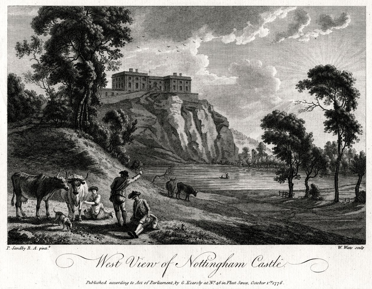 Zachodni widok na zamek Nottingham, Nottinghamshire, 1776 autorstwa William Watts
