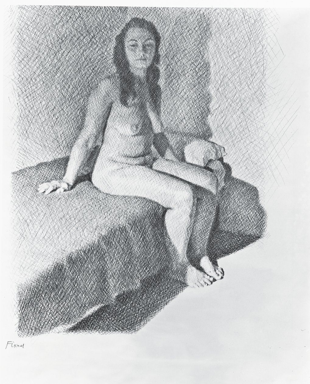 Akt w pozycji siedzącej, c.1968-74 (ołówek na papierze) autorstwa William Wilkins