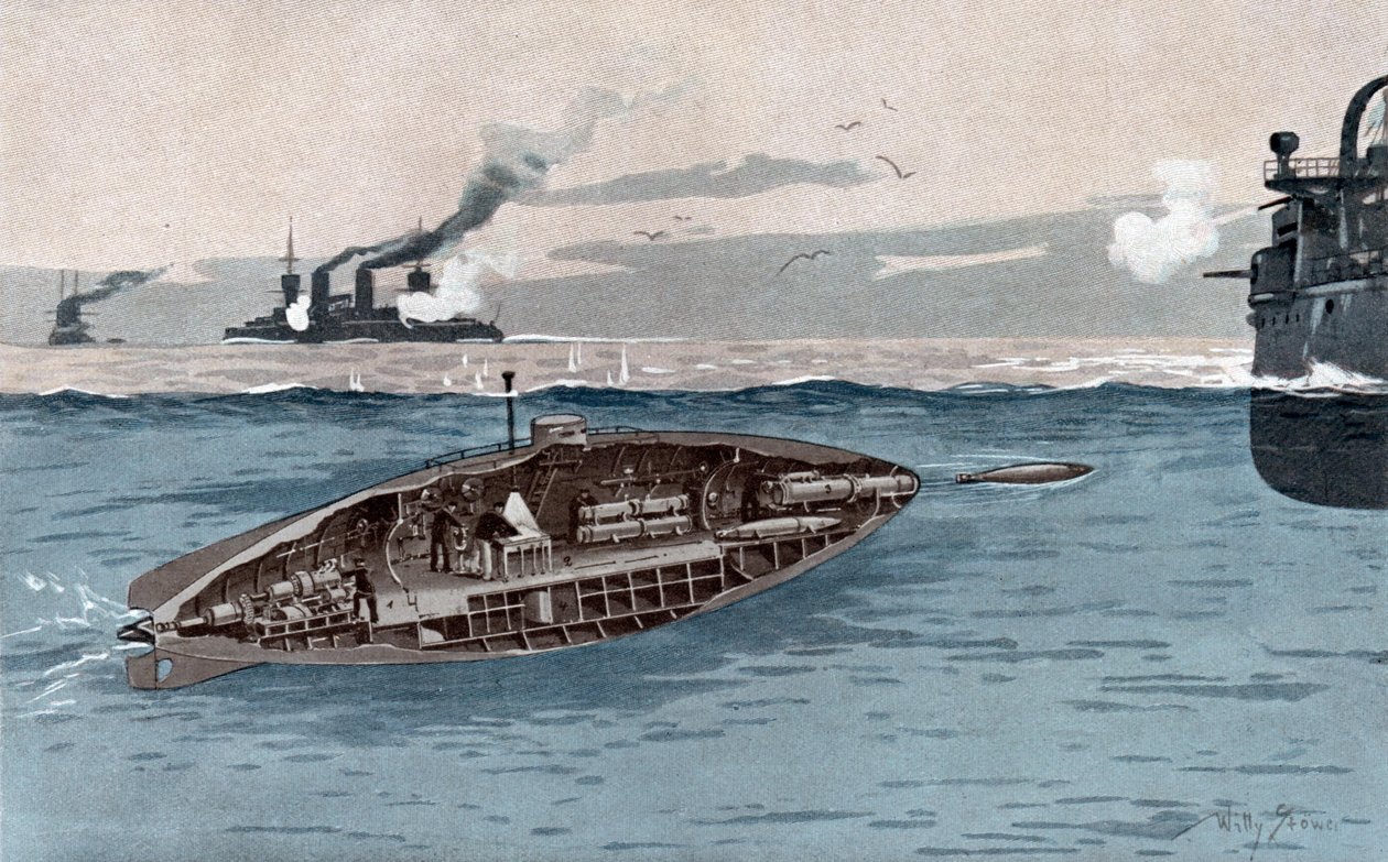 Łódź podwodna, c1905 (akwarela) autorstwa Willy Stöwer