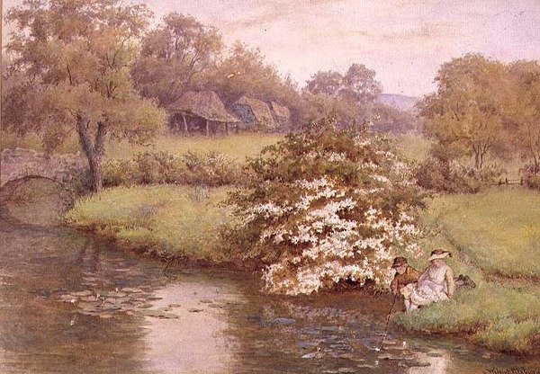 Dzieci bawiące się przy strumieniu autorstwa Wilmot R.W.S. Pilsbury