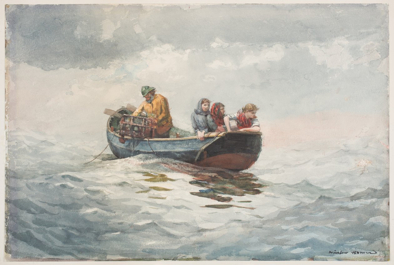 Krab Fishing (wc nad grafitem na papierze) autorstwa Winslow Homer