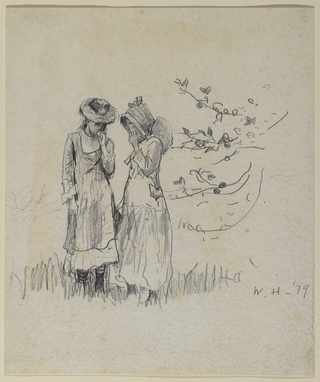 Dwie dziewczyny na polu, 1879 (grafit na papierze) autorstwa Winslow Homer