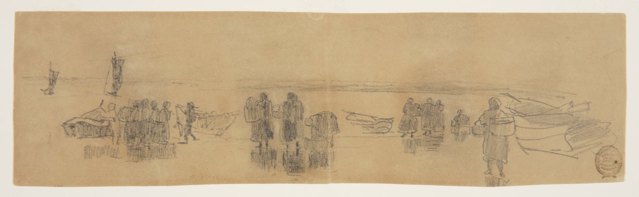 Plaża z czterema łodziami rybackimi, Cullercoats, Anglia autorstwa Winslow Homer