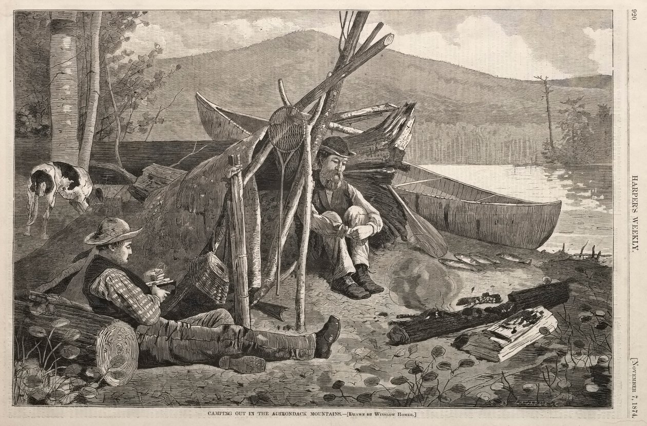 Kemping w górach Adirondack, 1874. autorstwa Winslow Homer