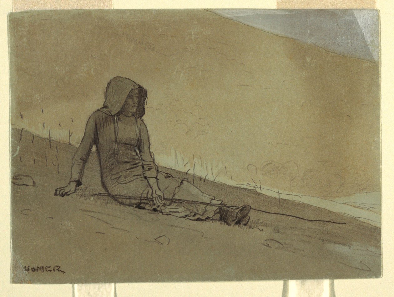 Rysunek Dziewczyna siedząca na zboczu wzgórza, 1878 r. autorstwa Winslow Homer