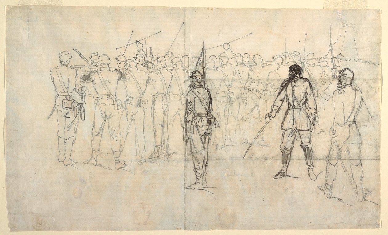 Rysunek, musztra strzelecka piechoty, pułk Sicklesa, 1862 r. autorstwa Winslow Homer