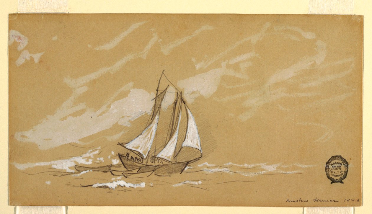 Rysunek przedstawiający szkuner z trzema kutrami, 1880 r. autorstwa Winslow Homer