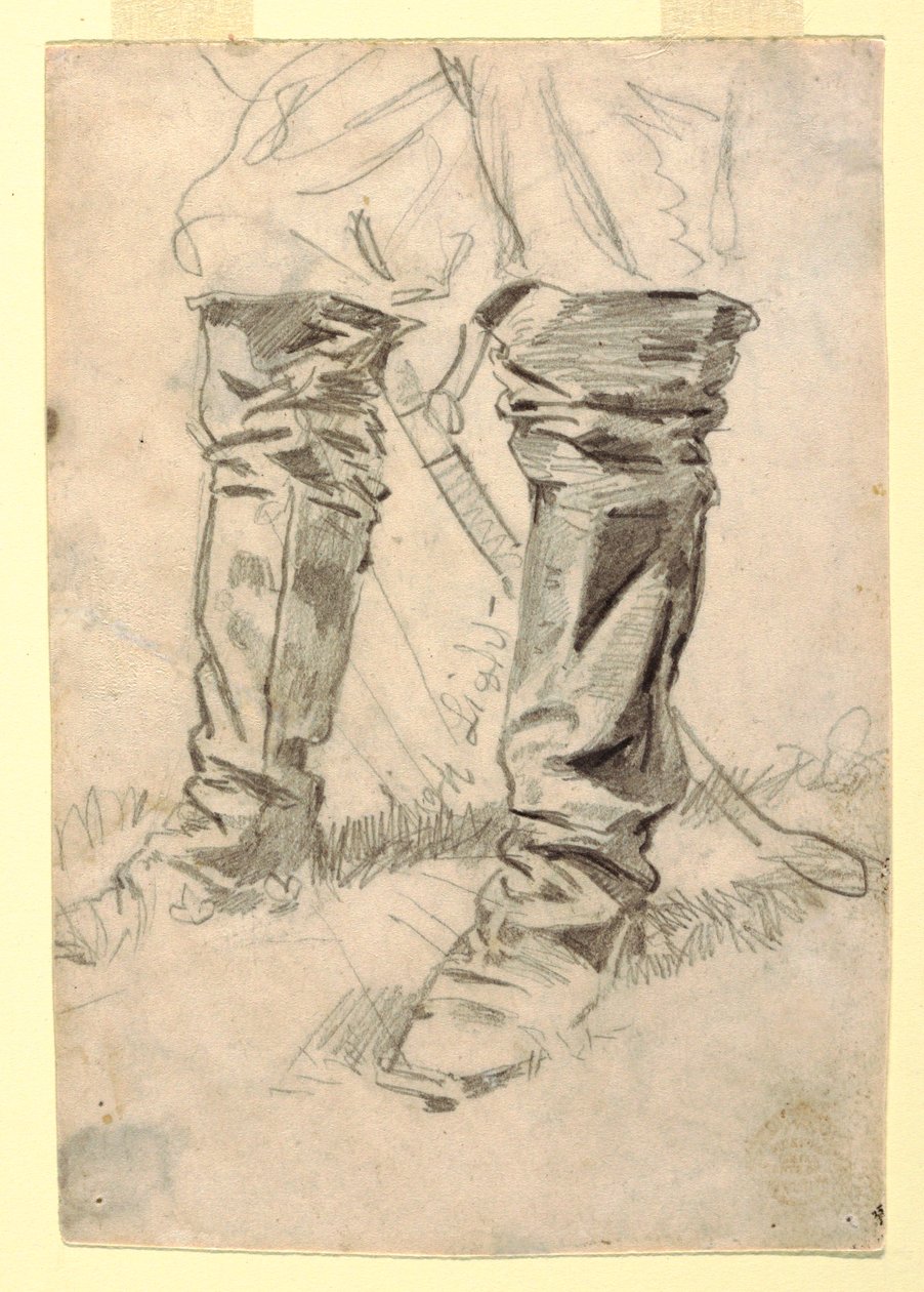 Rysunek, studium butów oficera kawalerii, 1862-64 r. autorstwa Winslow Homer
