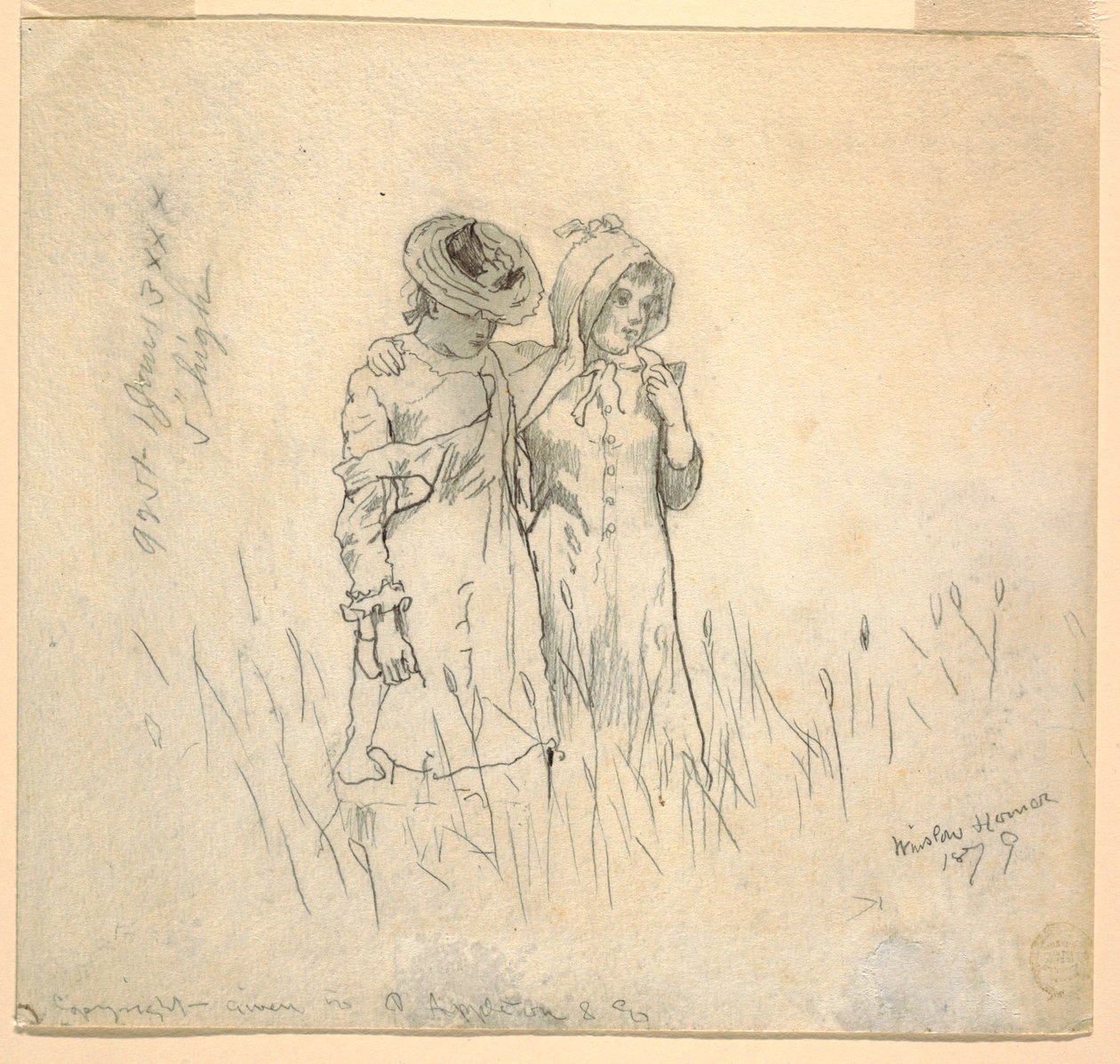 Rysunek Dwie dziewczyny na polu, 1879 r. autorstwa Winslow Homer