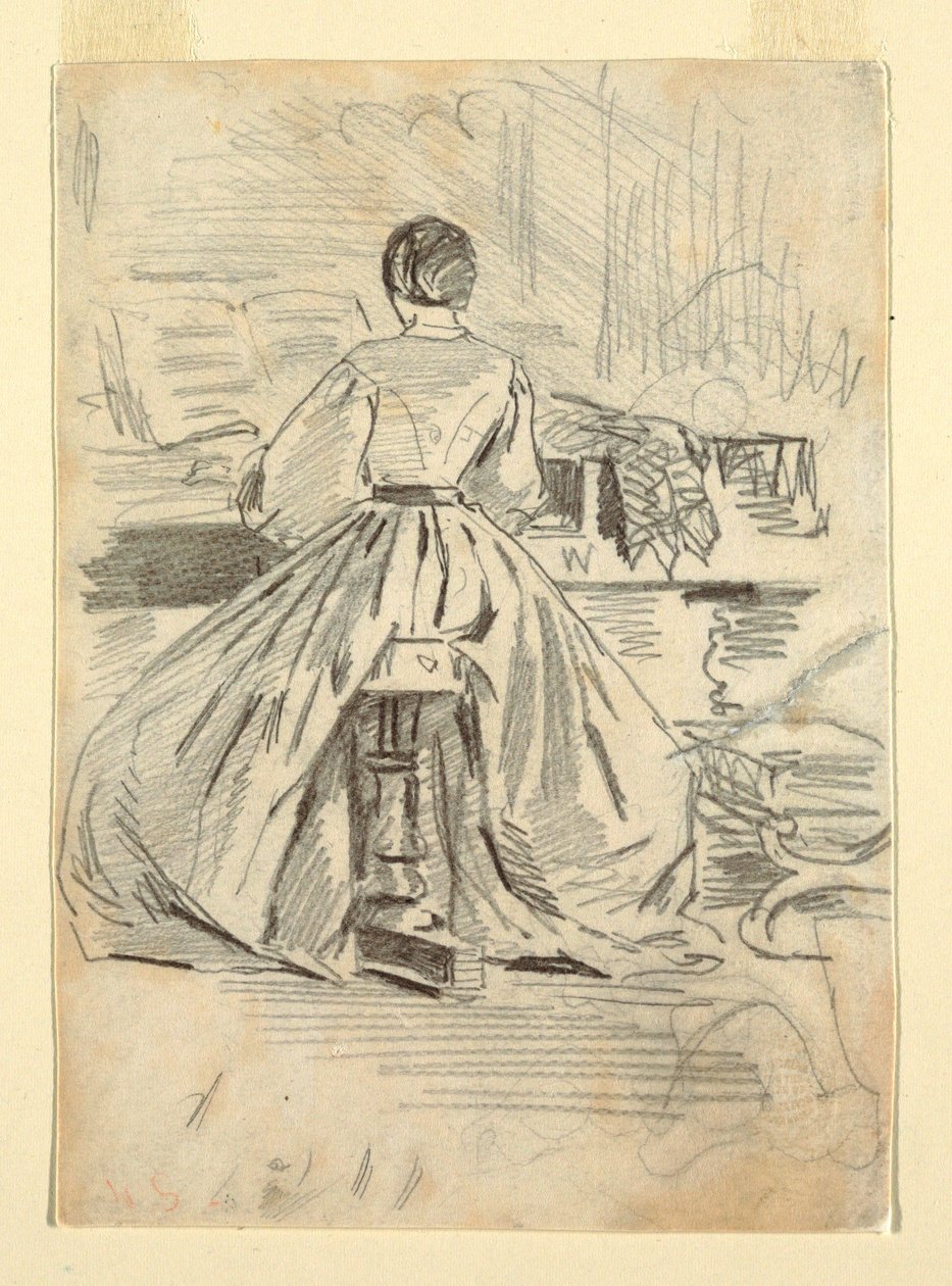 Rysunek, Kobieta przy fortepianie, 1862 r. autorstwa Winslow Homer