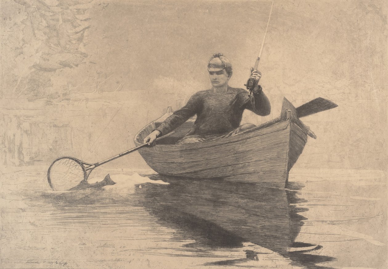 Wędkarstwo muchowe, jezioro Saranac, 1889. autorstwa Winslow Homer