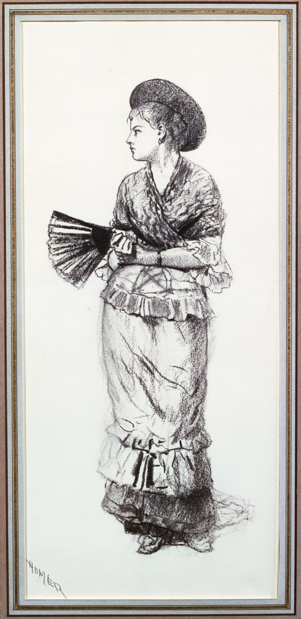 Dziewczyna z wachlarzem (węgiel na papierze) autorstwa Winslow Homer
