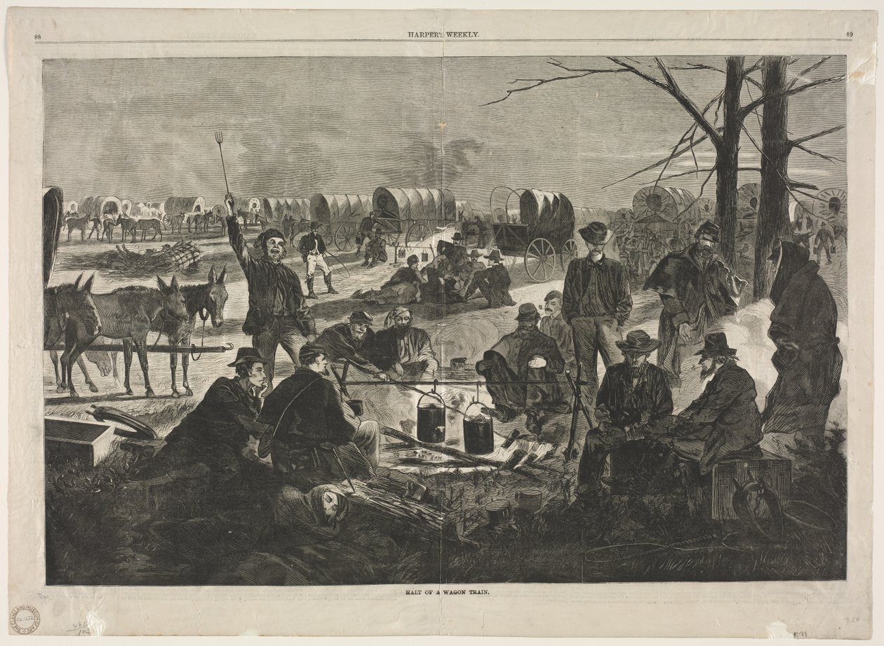 Zatrzymanie pociągu wagonowego, 1864. autorstwa Winslow Homer