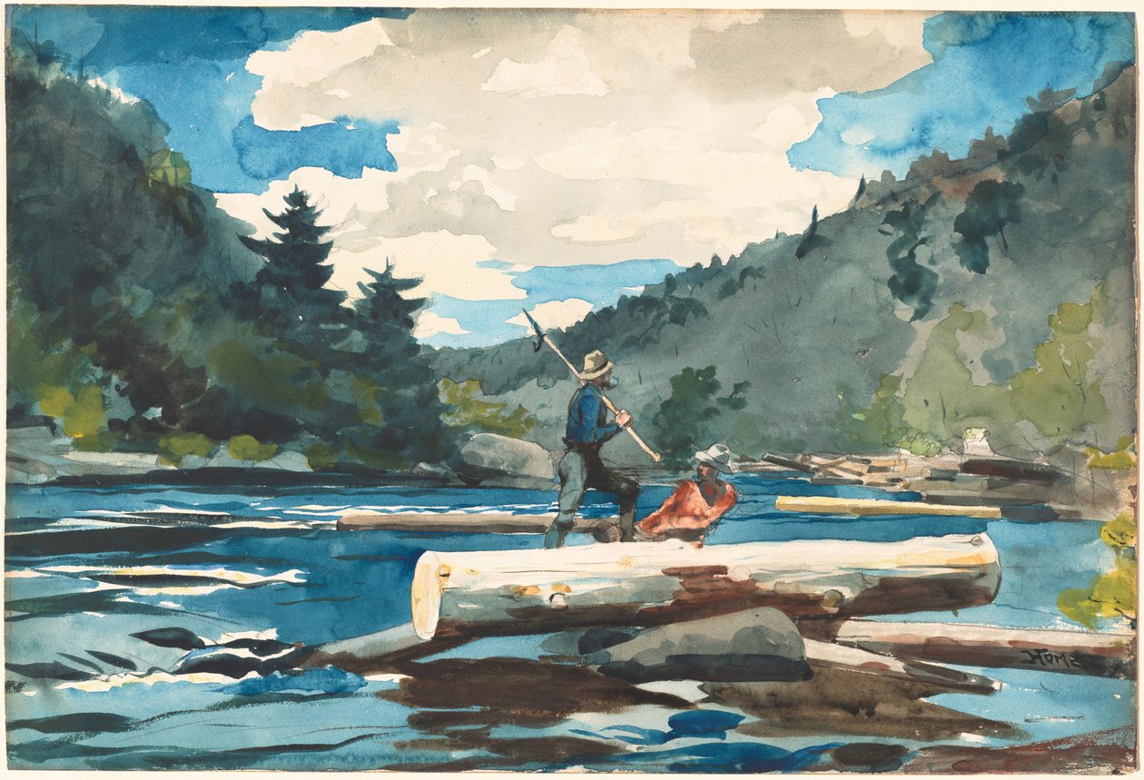 Rzeka Hudson, pozyskiwanie drewna, 1891-1892. autorstwa Winslow Homer