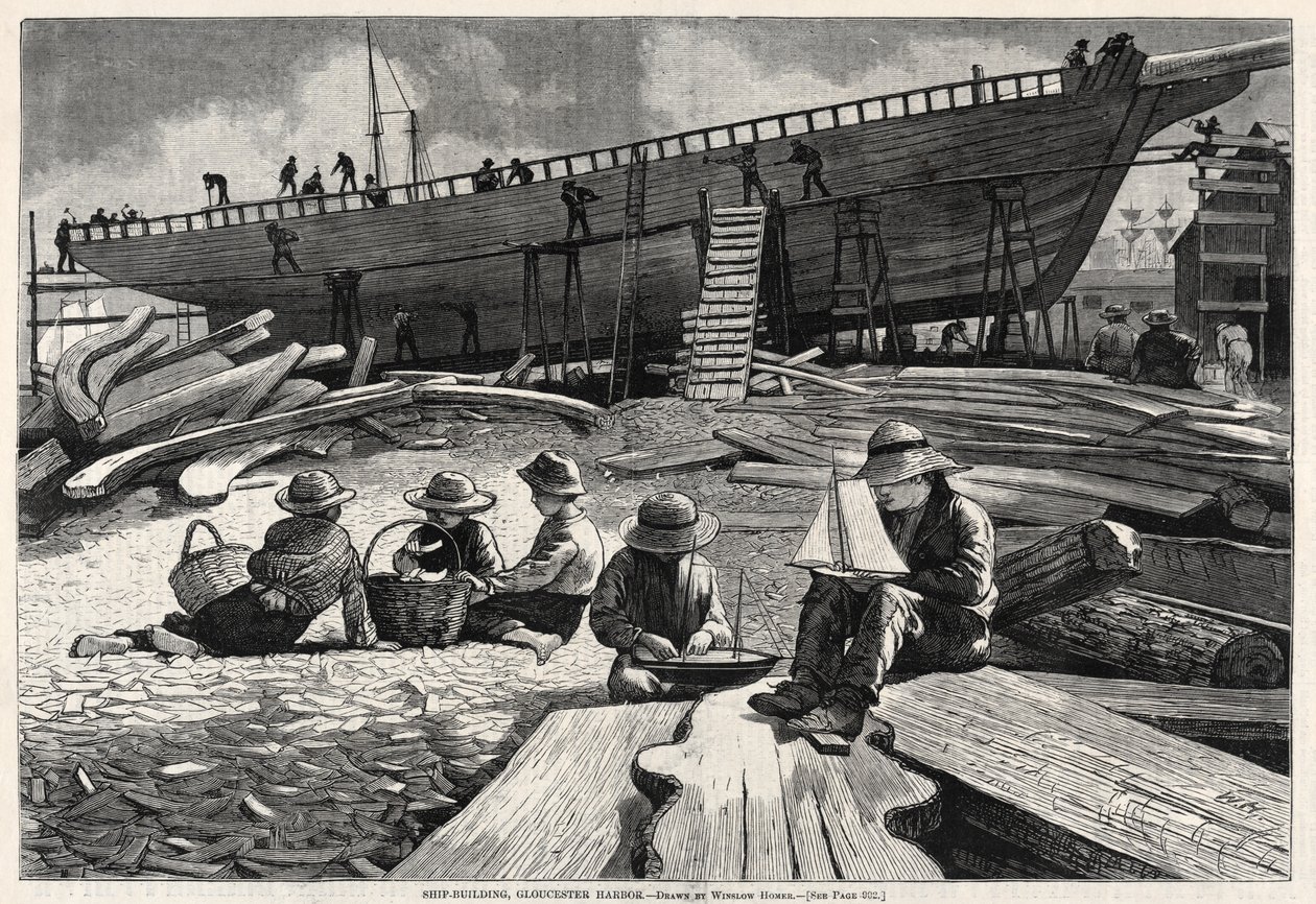 Budowa statków, port Gloucester, 1873. autorstwa Winslow Homer