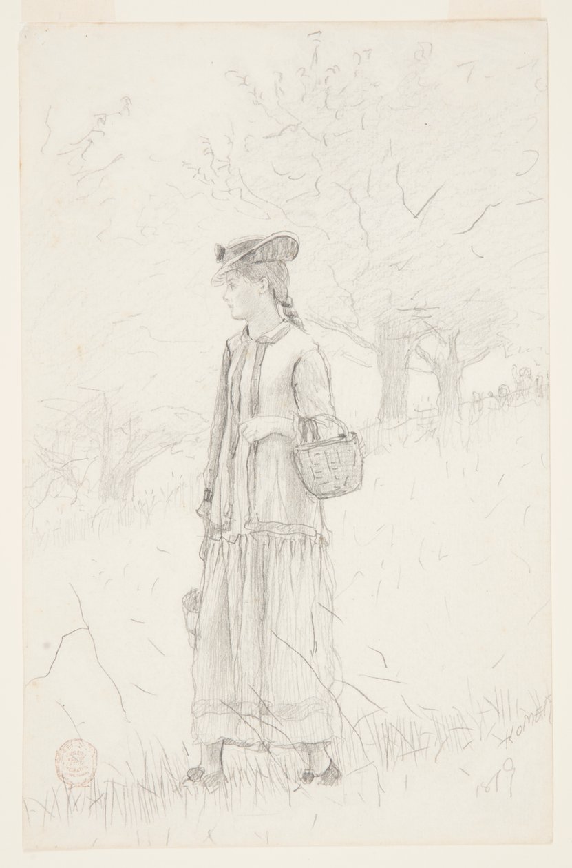 Młoda kobieta niosąca kosz autorstwa Winslow Homer