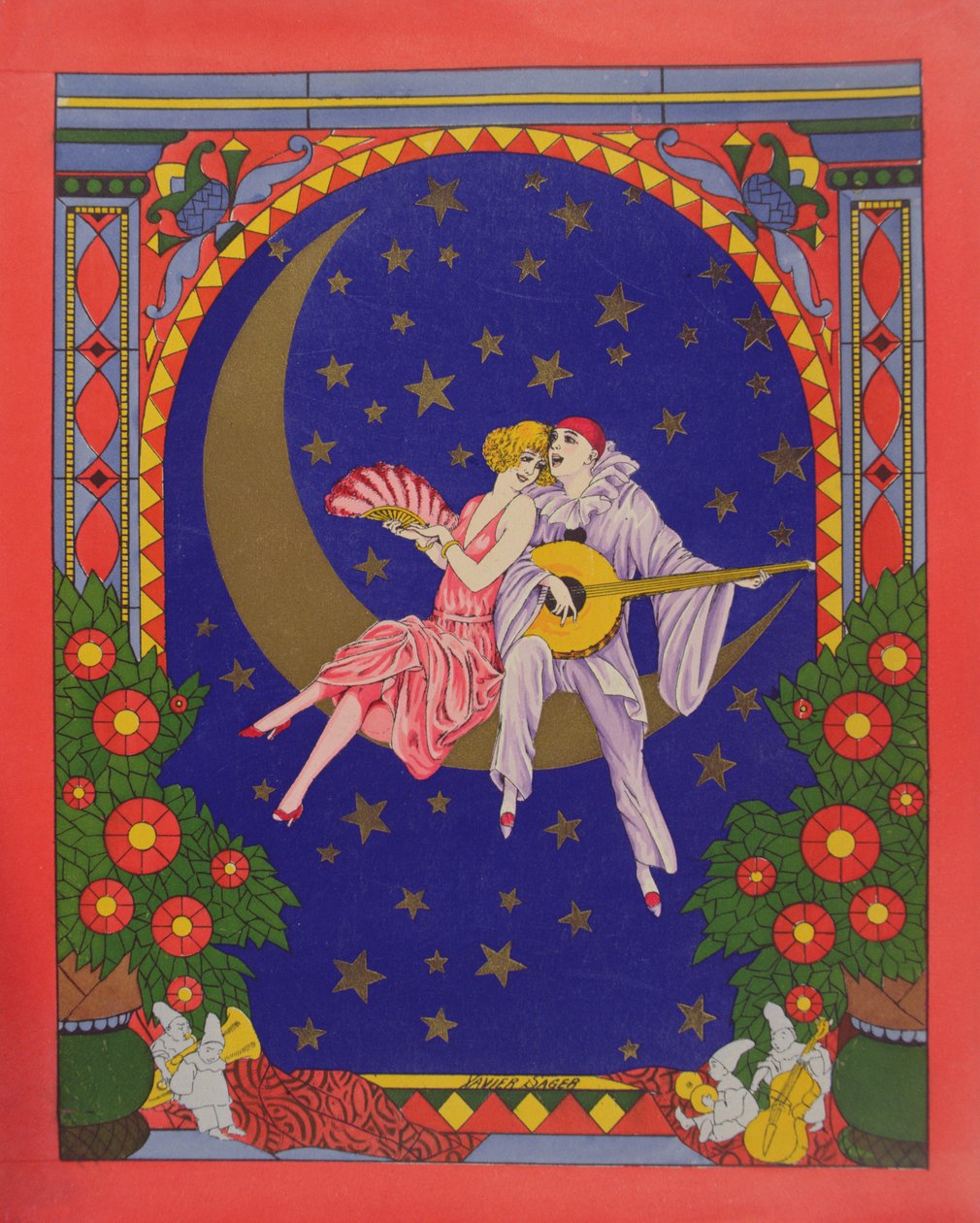 Pierrot i Orlik (chromolitho) autorstwa Xavier Sager