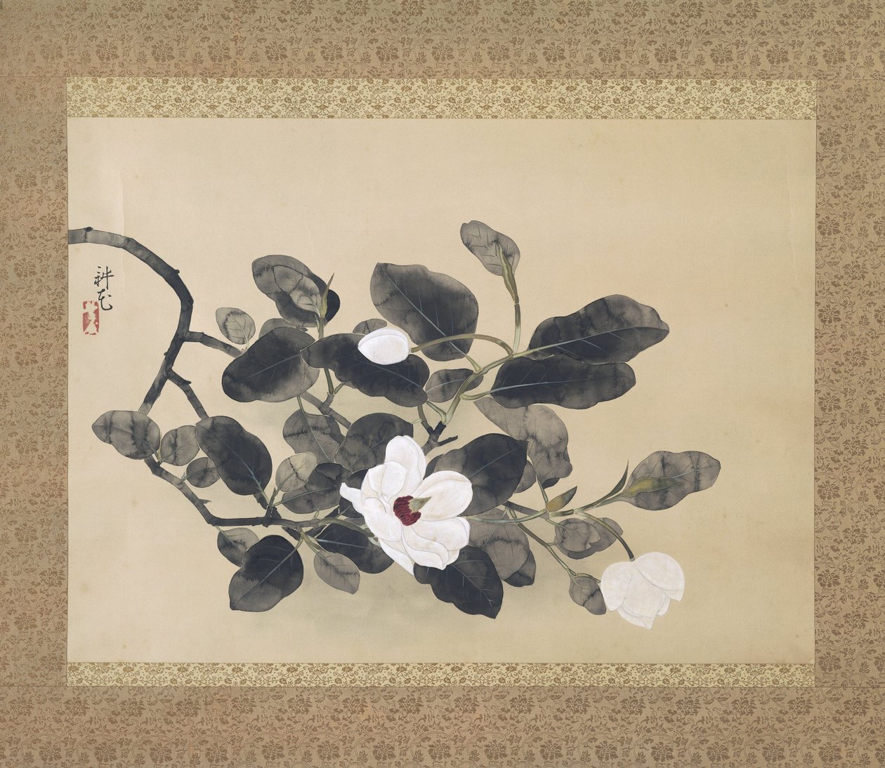 Gałąź magnolii, wiszący zwój, 1933 autorstwa Yamamura Koka