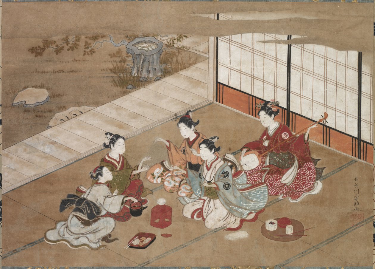 Rozgrywka w rozdanie, c. 1760. autorstwa Yasumasa Hasegawa