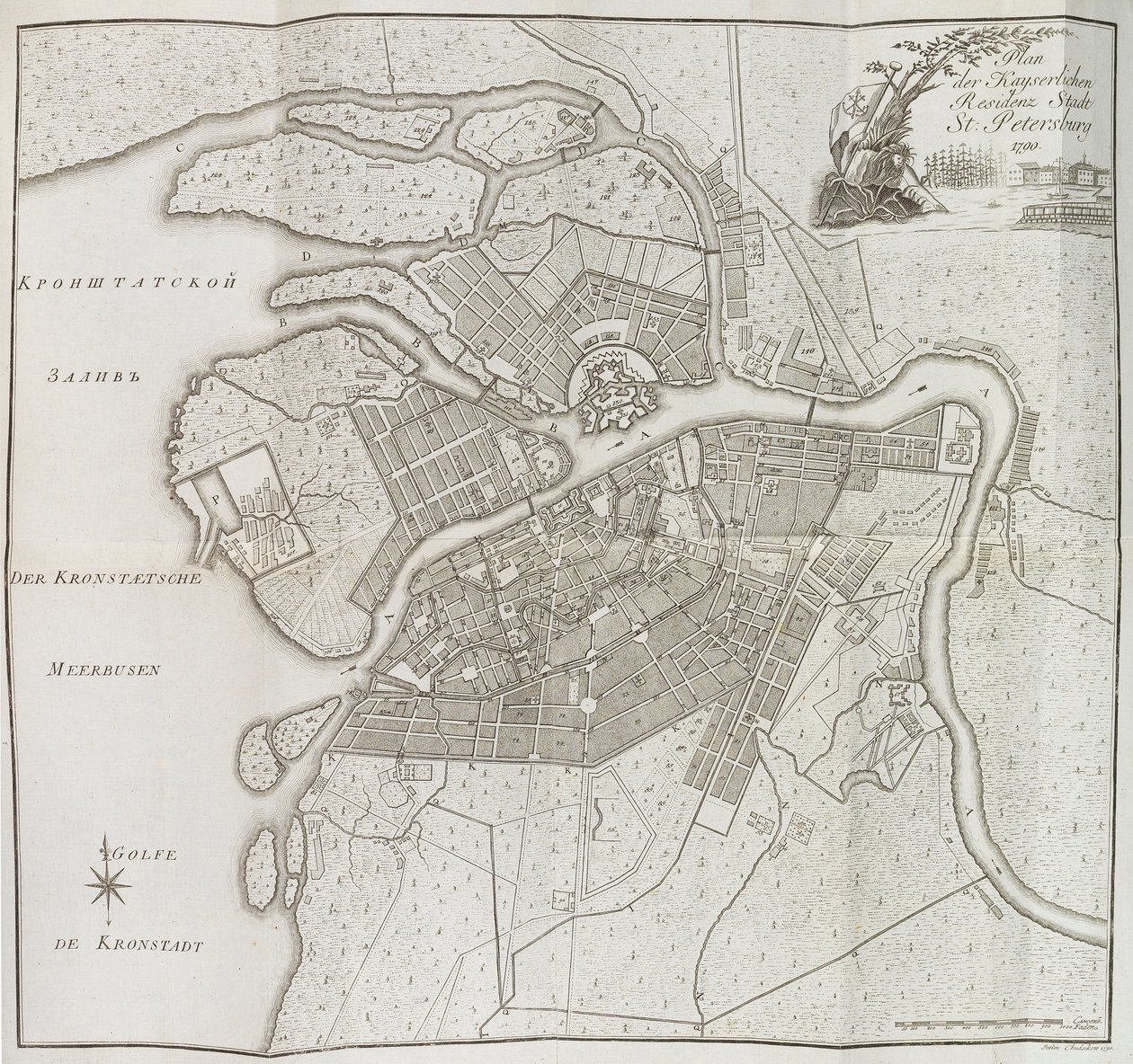 Mapa Sankt Petersburga, 1790. autorstwa Yefim Maximovich Khudyakov