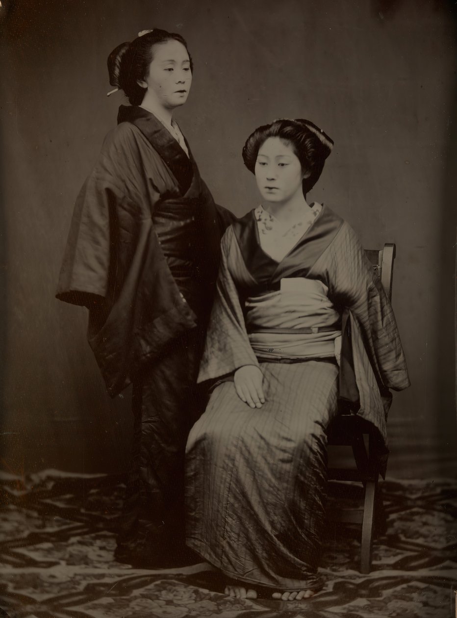 [Gejsza z opiekunem], lata 60. XIX wieku. autorstwa Yokoyama Matsusaburo