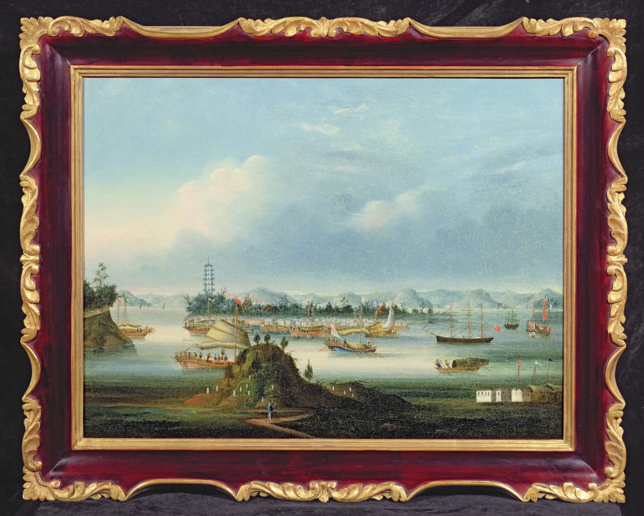 Kotwicowisko w Whampoa, ok. 1855 (olej) autorstwa You Qua