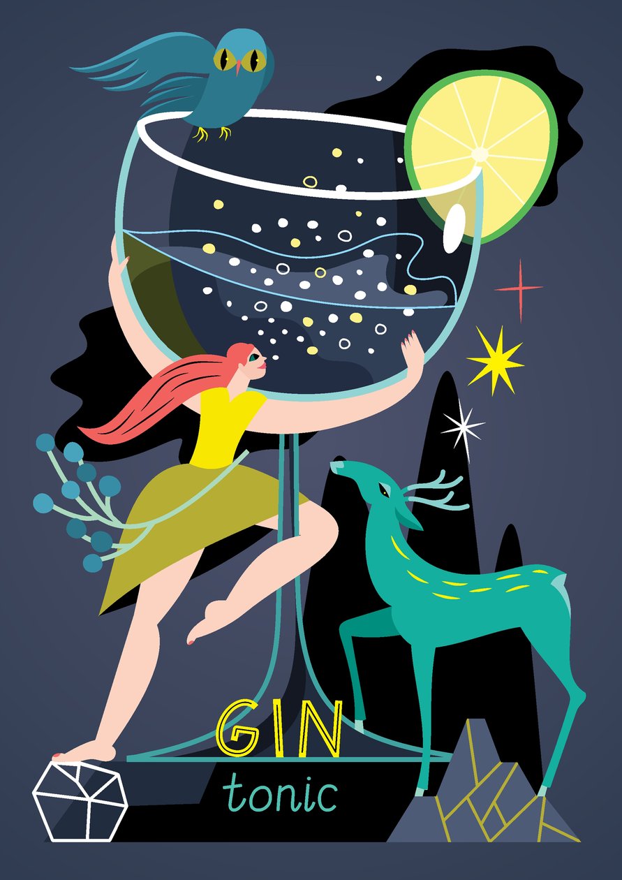 Gin Tonic, 2017 (ilustracja wektorowa) autorstwa Yulia Drobova