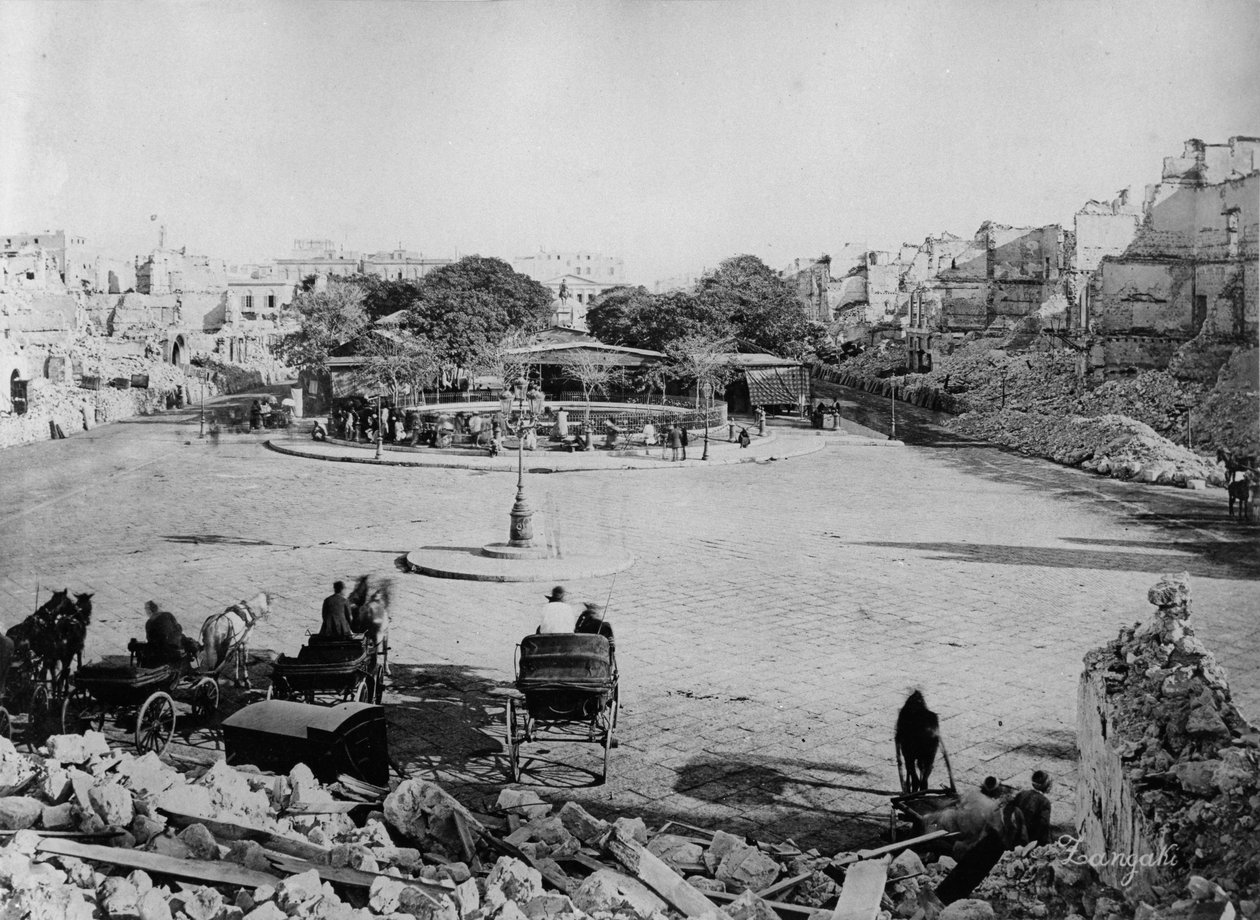 Plac Mansheyya po bombardowaniu Aleksandrii, 1882 r. autorstwa Zangaki Brothers