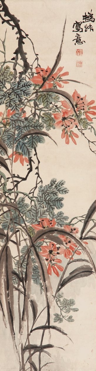 Kwiaty, dynastia Qing (tusz i kolor na papierze) autorstwa Zhao Zhiqian