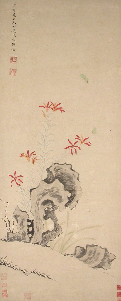 Rock, Tiger Lily and Orchid, datowany na 1627 rok. autorstwa Zhao Wenchu
