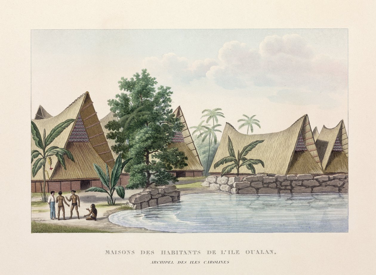 Domy architektury na Oualan, Wyspy Karoliny autorstwa Frederick (attr. to) Barnard