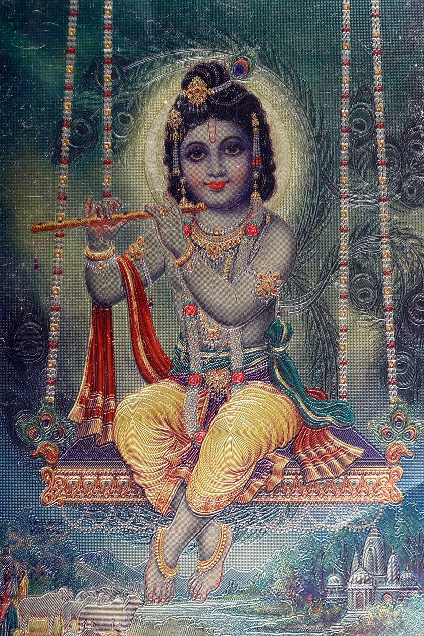 Pan Kryszna z fletem. Hinduski Bóg. autorstwa . .