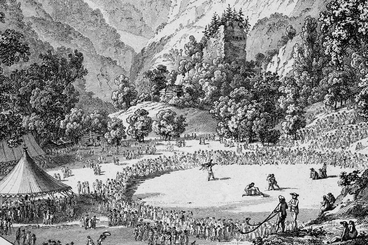Szwajcaria Festiwal Unspunnen 1805 (zdjęcie b/w) autorstwa Frederick (attr. to) Barnard