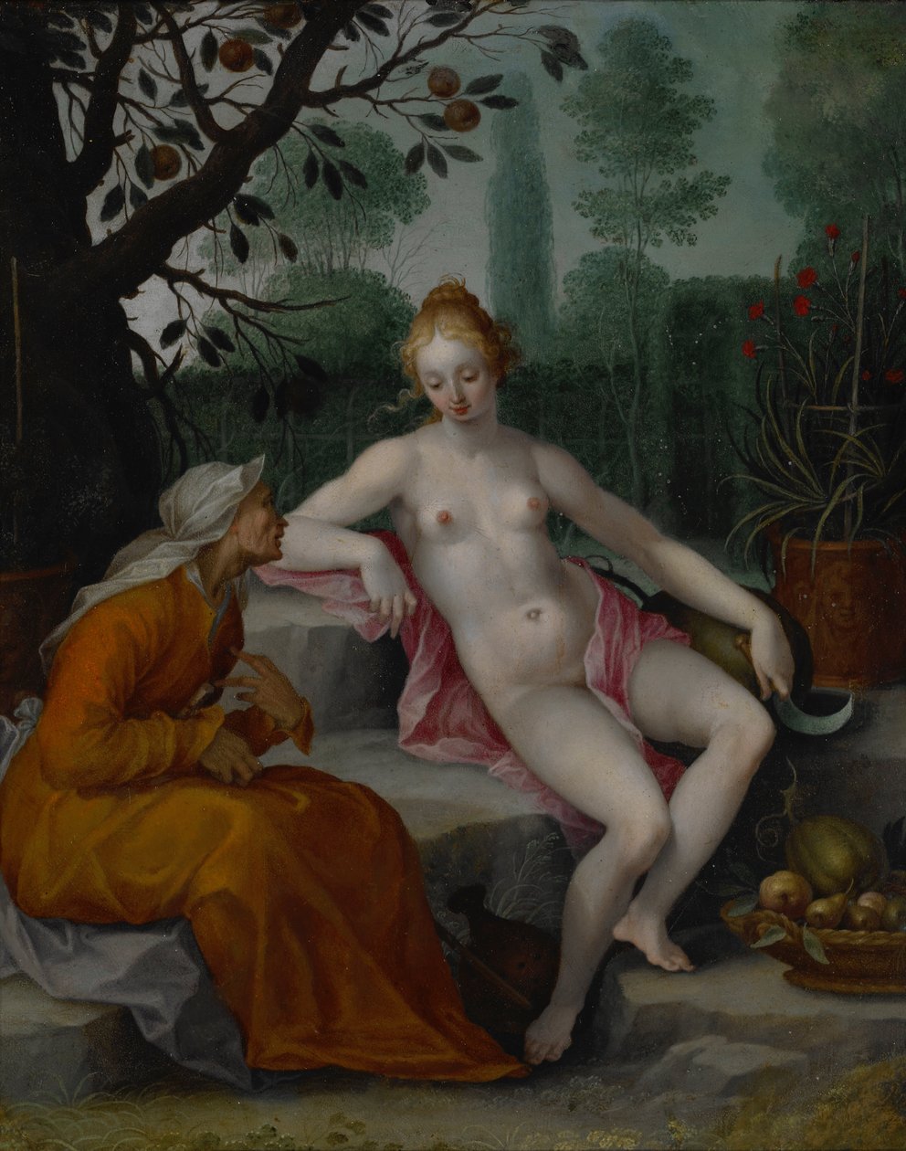 Vertumnus i Pomona autorstwa Abraham Bloemaert