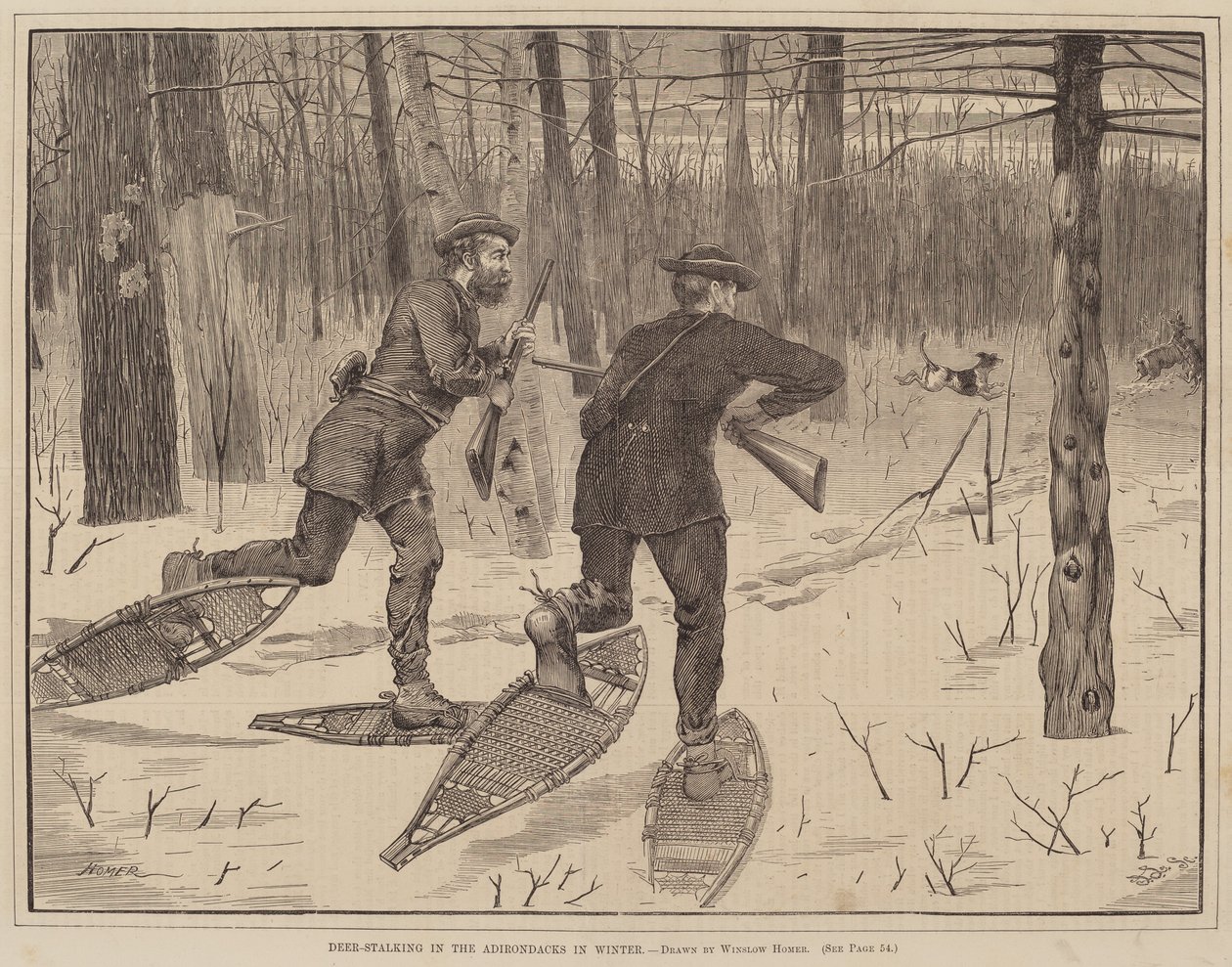 Polowanie na jelenie w Adirondacks zimą autorstwa after Winslow Homer