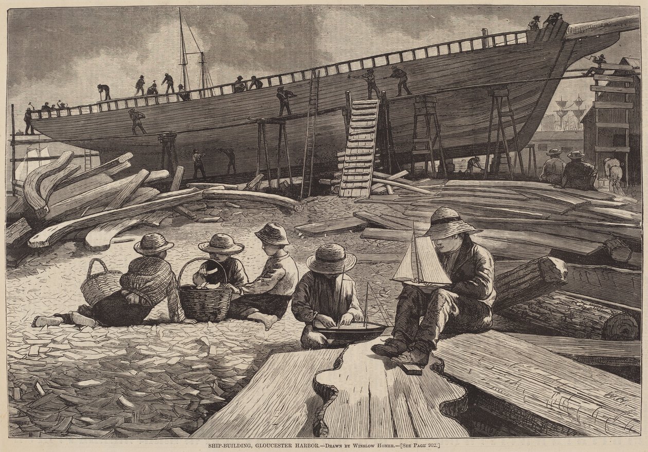 Budowa statków, port Gloucester autorstwa after Winslow Homer