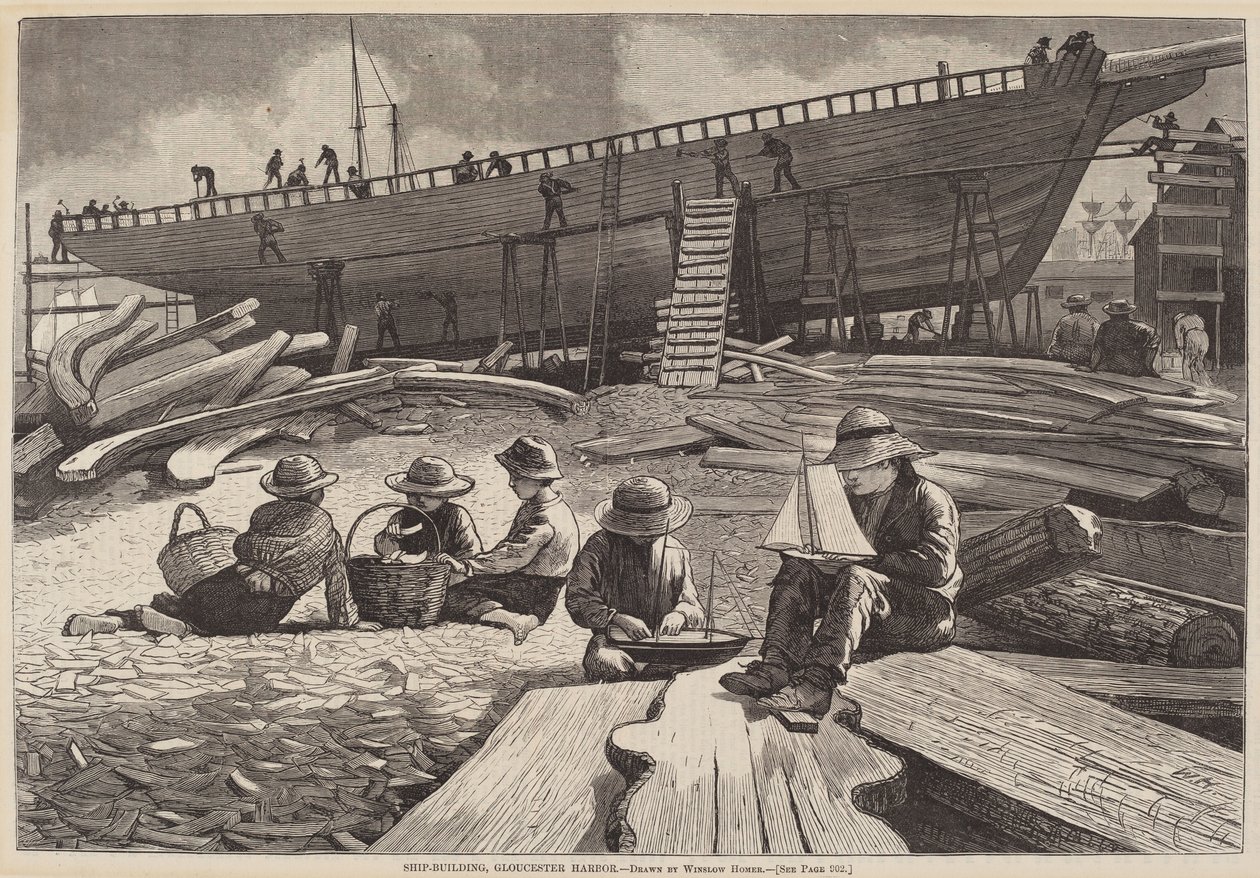 Budowa statków, port Gloucester autorstwa after Winslow Homer