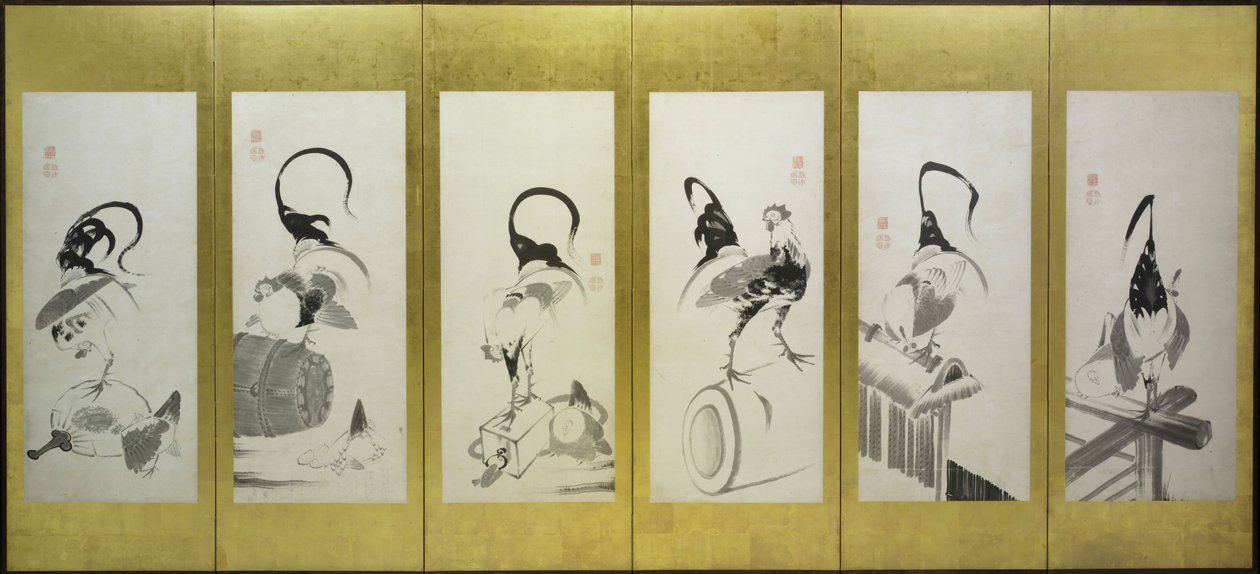 Koguty i Kury autorstwa attributed to Itō Jakuchū