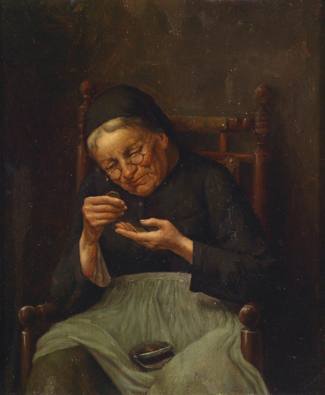 Matka licząca pieniądze autorstwa circle of Johann Georg Meyer