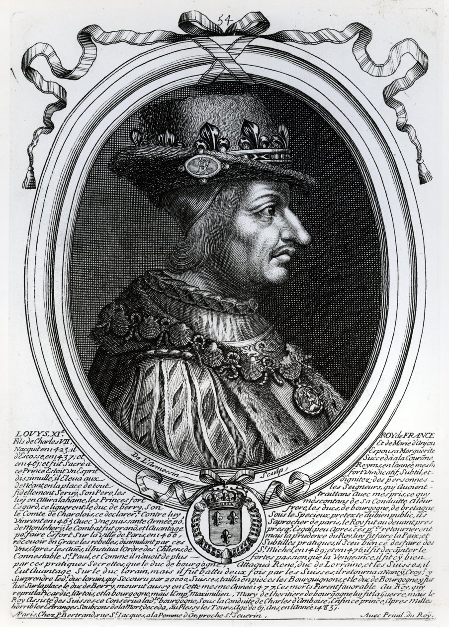 Ludwik XI (1423-83) król Francji, z „Les Augustes Representations de tous les Rois de France od Faramonda do Ludwika XIV”, Paryż, 1679 autorstwa Nicolas II de Larmessin