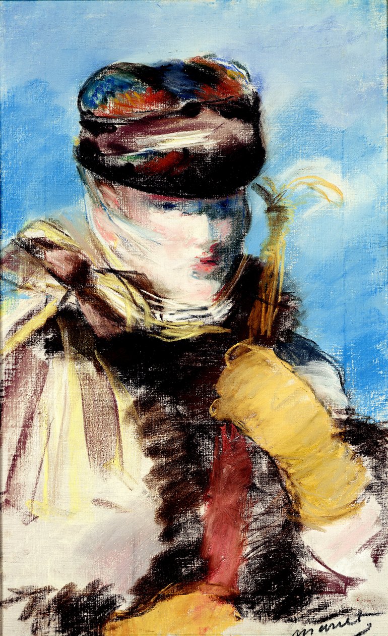 Mery Laurent in a Veil (pastel, gwasz i olej) autorstwa Édouard Manet